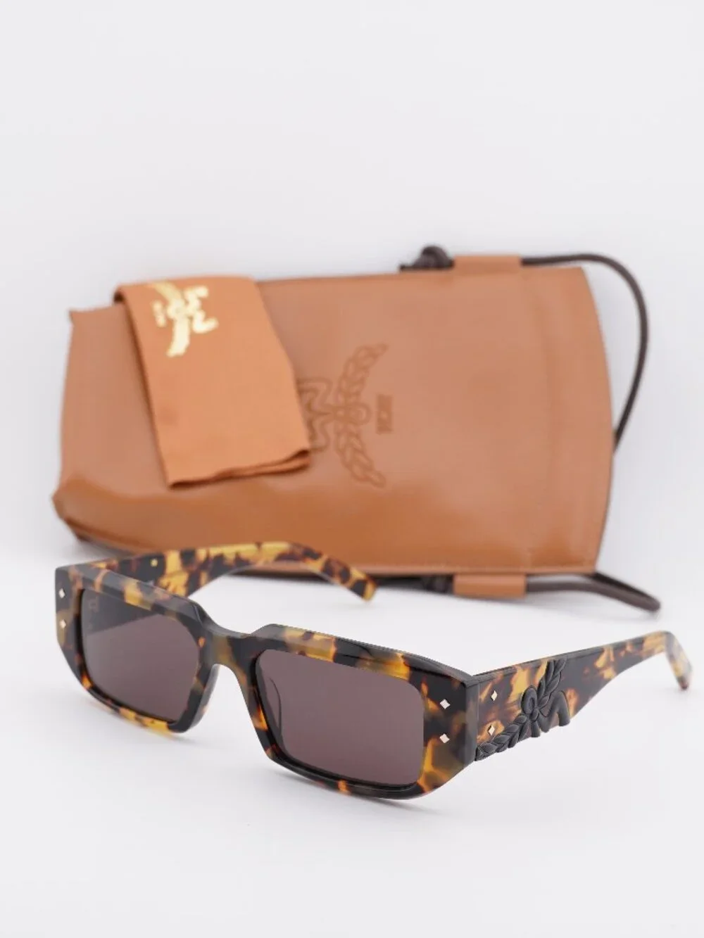 MCM MW0013 53E Rectangle Sunglasses – Blonde Havana / Brown